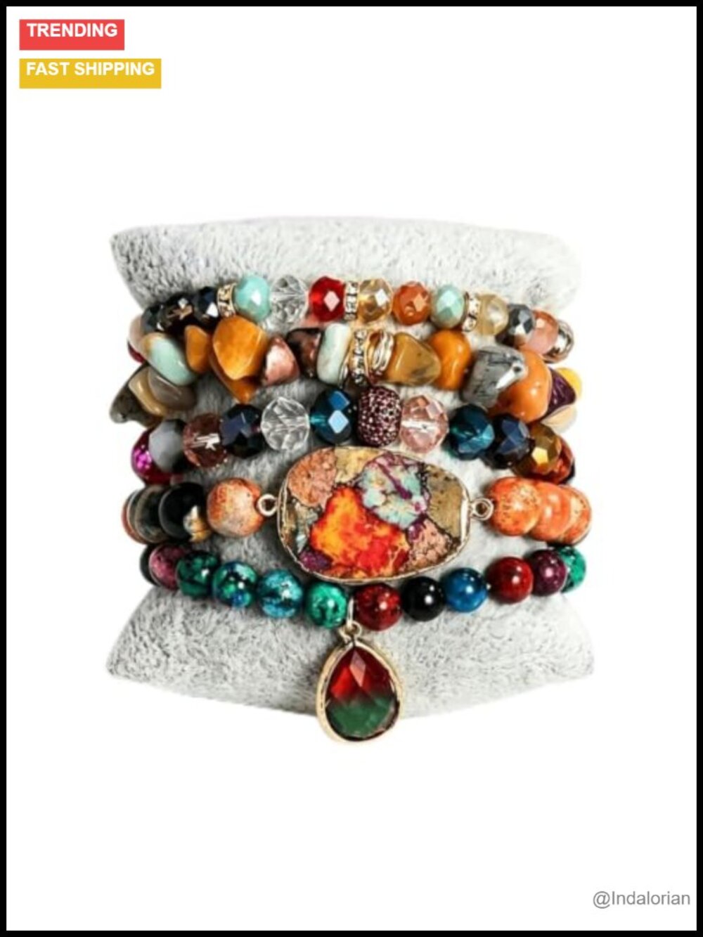 Natural Stone Beaded Bracelet Set for Women, 5Pcs Stretch Stackable Bracelets